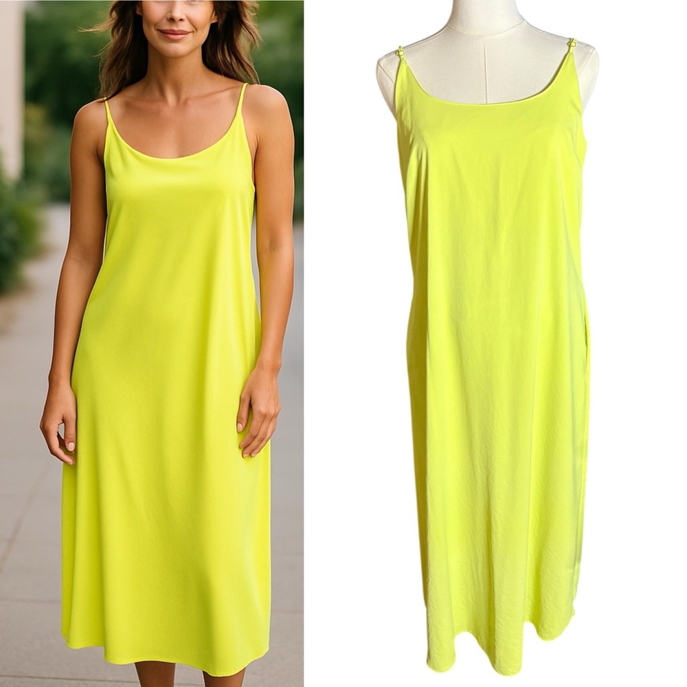 CALVIN KLIEN lemon yellow maxi slip dress in Sz S
